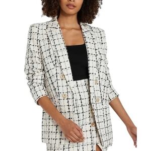 Express White and Black Tweed Double-Breasted Blazer
